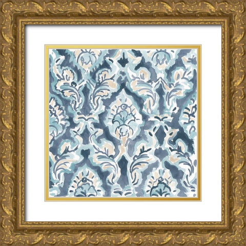 Blue And Khaki Motif I Gold Ornate Wood Framed Art Print with Double Matting by Vess, June Erica