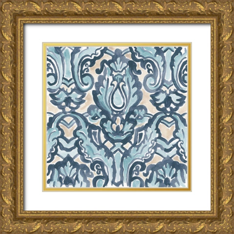 Blue And Khaki Motif III Gold Ornate Wood Framed Art Print with Double Matting by Vess, June Erica
