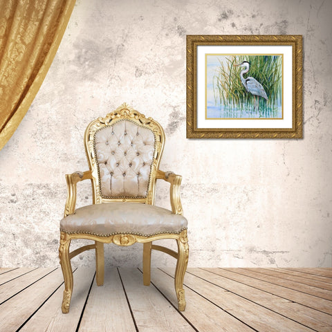 Heron in the Marsh II Gold Ornate Wood Framed Art Print with Double Matting by OToole, Tim