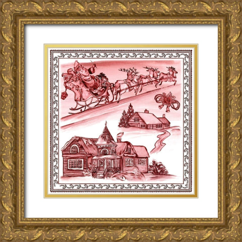 Christmas Wonderland Toile I Gold Ornate Wood Framed Art Print with Double Matting by Wang, Melissa