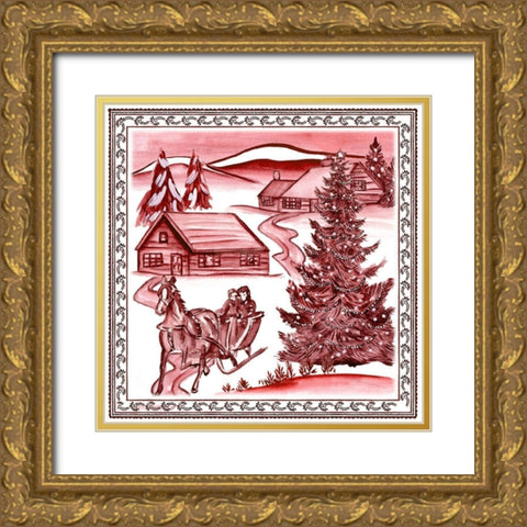 Christmas Wonderland Toile II Gold Ornate Wood Framed Art Print with Double Matting by Wang, Melissa
