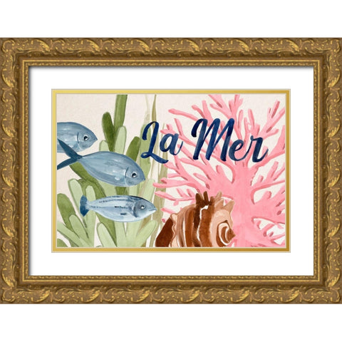 Pastel Mer III Gold Ornate Wood Framed Art Print with Double Matting by Warren, Annie