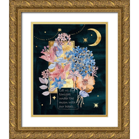 Moonlight Flowers I Gold Ornate Wood Framed Art Print with Double Matting by Wang, Melissa