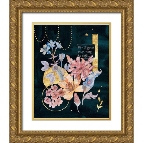 Moonlight Flowers II Gold Ornate Wood Framed Art Print with Double Matting by Wang, Melissa