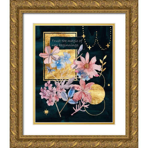 Moonlight Flowers IV Gold Ornate Wood Framed Art Print with Double Matting by Wang, Melissa