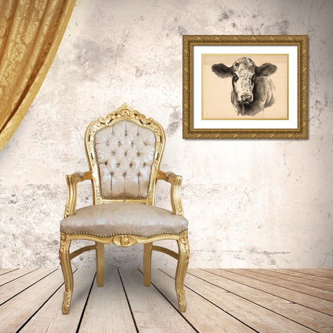 Charcoal Cow I Gold Ornate Wood Framed Art Print with Double Matting by Parker, Jennifer Paxton