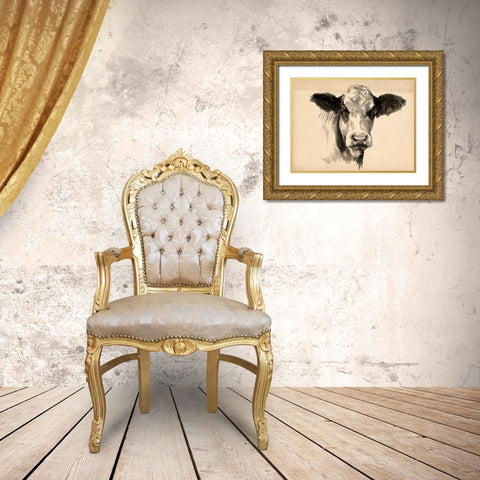 Charcoal Cow II Gold Ornate Wood Framed Art Print with Double Matting by Parker, Jennifer Paxton