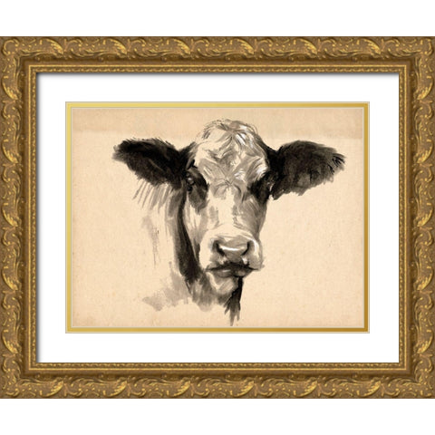 Charcoal Cow II Gold Ornate Wood Framed Art Print with Double Matting by Parker, Jennifer Paxton