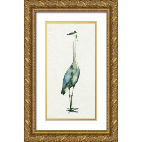 Deep Blue Heron II Gold Ornate Wood Framed Art Print with Double Matting by Caroline, Emma