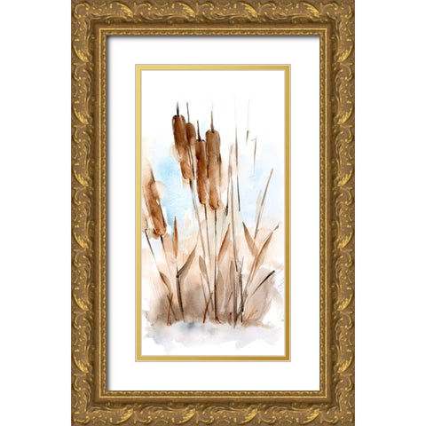 Watercolor Cattail Study I Gold Ornate Wood Framed Art Print with Double Matting by Harper, Ethan