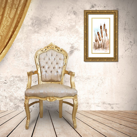 Watercolor Cattail Study II Gold Ornate Wood Framed Art Print with Double Matting by Harper, Ethan