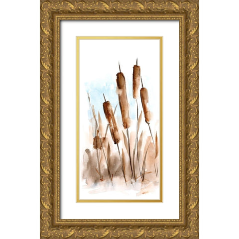 Watercolor Cattail Study II Gold Ornate Wood Framed Art Print with Double Matting by Harper, Ethan