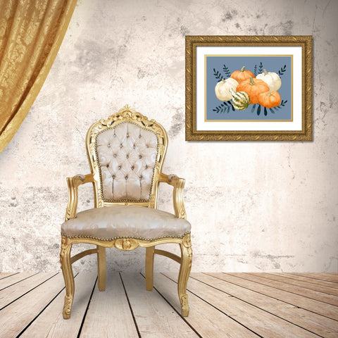 Autumn Orange And Blues I Gold Ornate Wood Framed Art Print with Double Matting by Caroline, Emma