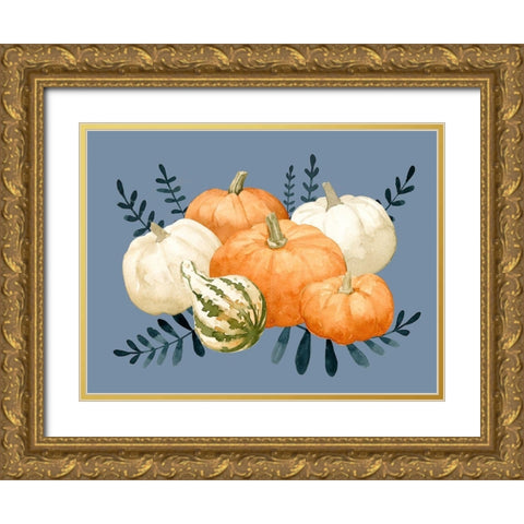 Autumn Orange And Blues I Gold Ornate Wood Framed Art Print with Double Matting by Caroline, Emma