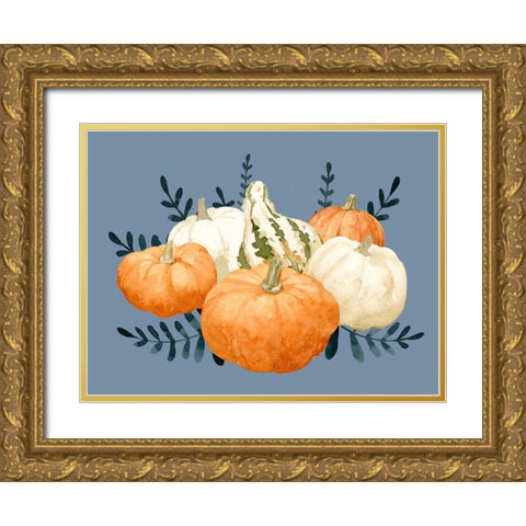 Autumn Orange And Blues II Gold Ornate Wood Framed Art Print with Double Matting by Caroline, Emma