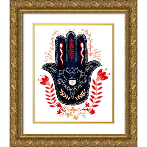 Folk Hand Hamsa I Gold Ornate Wood Framed Art Print with Double Matting by Parker, Jennifer Paxton
