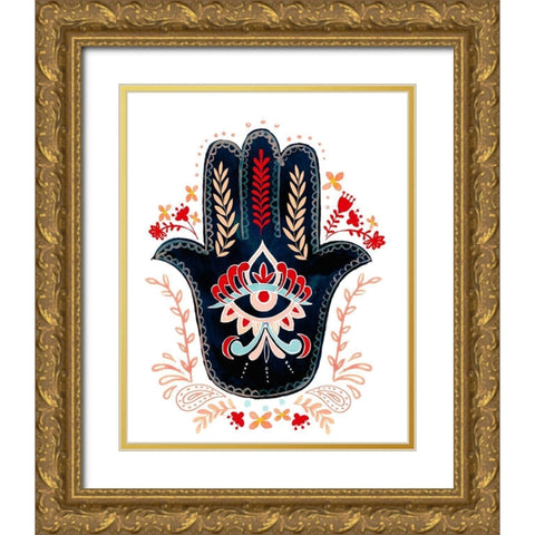 Folk Hand Hamsa II Gold Ornate Wood Framed Art Print with Double Matting by Parker, Jennifer Paxton