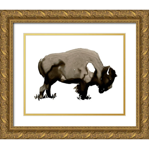 Monochrome Bison I Gold Ornate Wood Framed Art Print with Double Matting by Parker, Jennifer Paxton
