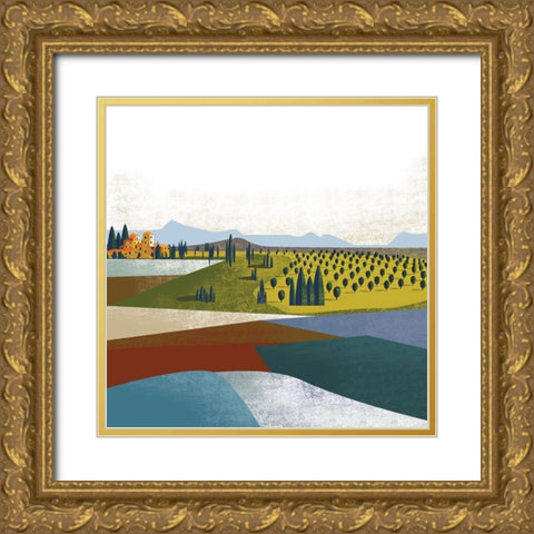 Illustrated Italian Landscape II Gold Ornate Wood Framed Art Print with Double Matting by Arctic Frame