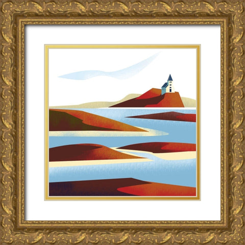 Illustrated Italian Landscape V Gold Ornate Wood Framed Art Print with Double Matting by Arctic Frame