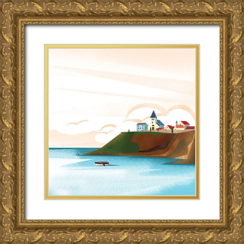 Illustrated Italian Landscape VII Gold Ornate Wood Framed Art Print with Double Matting by Arctic Frame