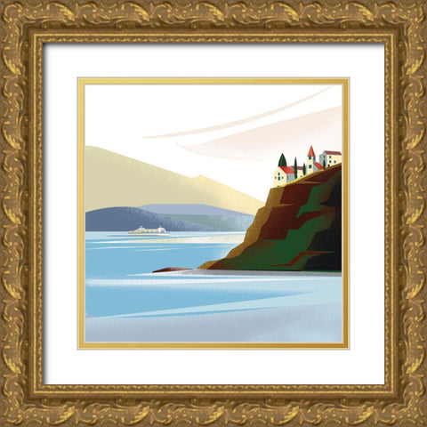 Illustrated Italian Landscape IX Gold Ornate Wood Framed Art Print with Double Matting by Arctic Frame