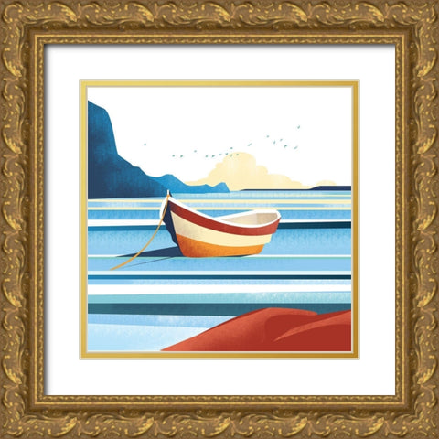 Illustrated Italian Landscape X Gold Ornate Wood Framed Art Print with Double Matting by Arctic Frame