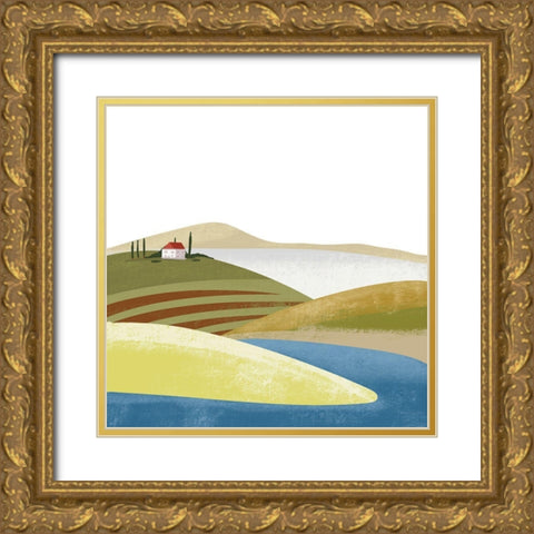 Illustrated Mediteranean I Gold Ornate Wood Framed Art Print with Double Matting by Arctic Frame
