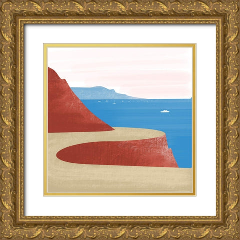 Illustrated Mediteranean III Gold Ornate Wood Framed Art Print with Double Matting by Arctic Frame