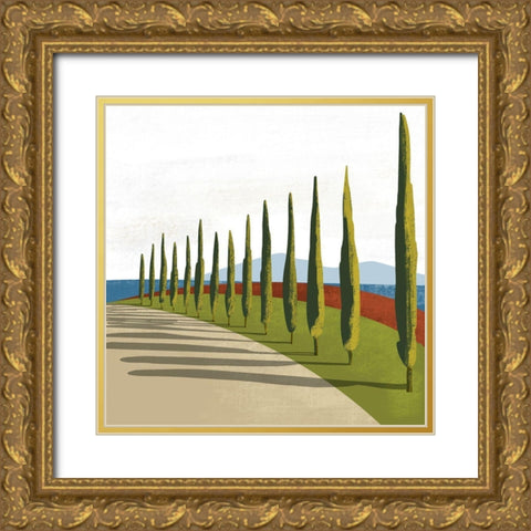 Illustrated Mediteranean V Gold Ornate Wood Framed Art Print with Double Matting by Arctic Frame