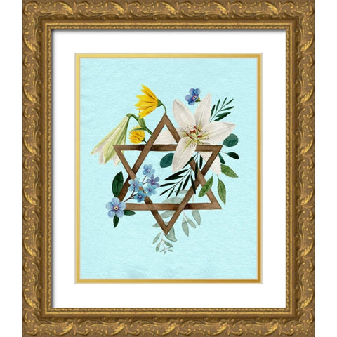 Floral Hanukkah I Gold Ornate Wood Framed Art Print with Double Matting by Popp, Grace