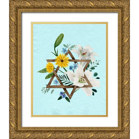 Floral Hanukkah II Gold Ornate Wood Framed Art Print with Double Matting by Popp, Grace