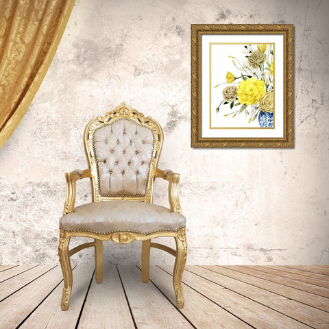 Yellow and Ultramarine Bouquet I Gold Ornate Wood Framed Art Print with Double Matting by Popp, Grace