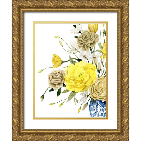 Yellow and Ultramarine Bouquet I Gold Ornate Wood Framed Art Print with Double Matting by Popp, Grace