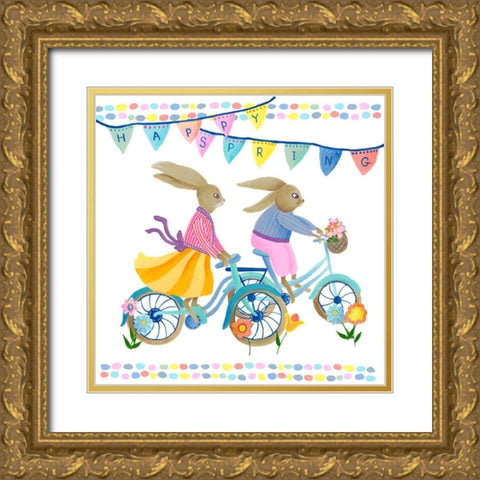 Bunnies on Bikes I Gold Ornate Wood Framed Art Print with Double Matting by Moore, Regina
