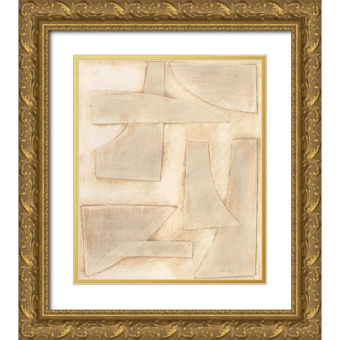 Buff Abstract Shapes I Gold Ornate Wood Framed Art Print with Double Matting by Moore, Regina