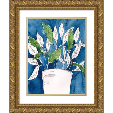 Green Leaves in Pots I Gold Ornate Wood Framed Art Print with Double Matting by Moore, Regina