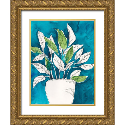 Green Leaves in Pots II Gold Ornate Wood Framed Art Print with Double Matting by Moore, Regina