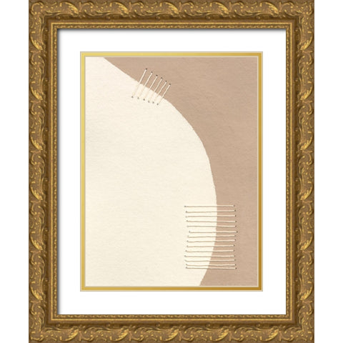 Neutral Stitches IV Gold Ornate Wood Framed Art Print with Double Matting by Moore, Regina