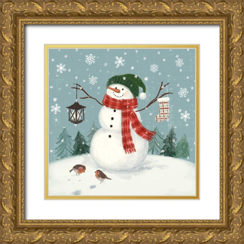 Jolly Snowman II Gold Ornate Wood Framed Art Print with Double Matting by Barnes, Victoria
