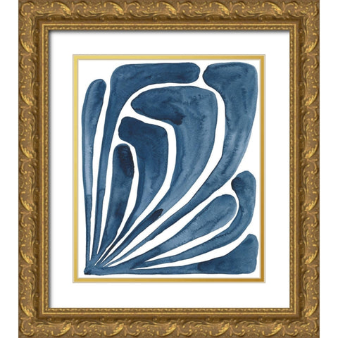 Blue Stylized Leaf II Gold Ornate Wood Framed Art Print with Double Matting by Moore, Regina
