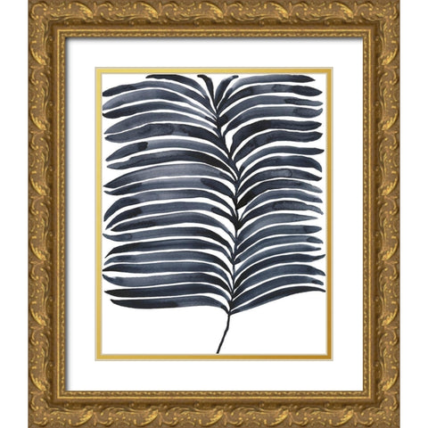 Indigo Fronds I Gold Ornate Wood Framed Art Print with Double Matting by Moore, Regina
