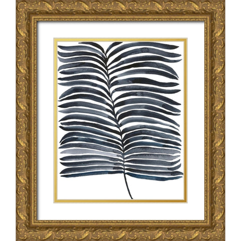Indigo Fronds II Gold Ornate Wood Framed Art Print with Double Matting by Moore, Regina