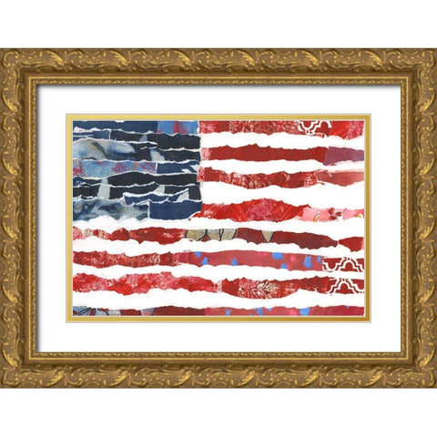 Patriotic Collage Flag II Gold Ornate Wood Framed Art Print with Double Matting by Moore, Regina