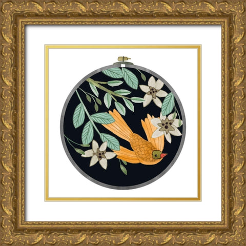 Singing Birds III Gold Ornate Wood Framed Art Print with Double Matting by Wang, Melissa