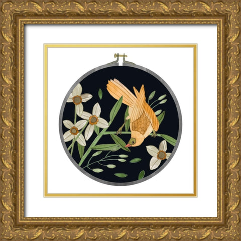 Singing Birds VI Gold Ornate Wood Framed Art Print with Double Matting by Wang, Melissa