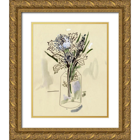 Hydrangea in the Bottle I Gold Ornate Wood Framed Art Print with Double Matting by Wang, Melissa