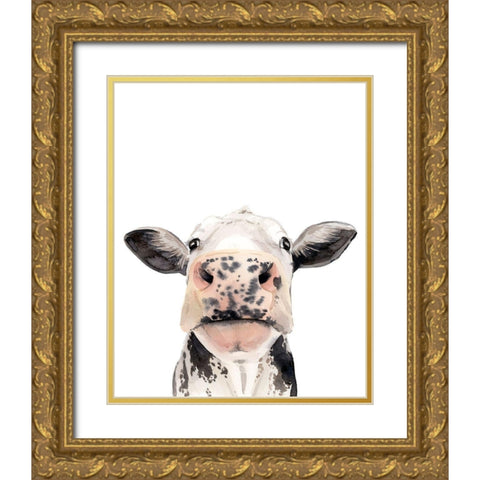 Watercolor Cow Portrait II Gold Ornate Wood Framed Art Print with Double Matting by Popp, Grace