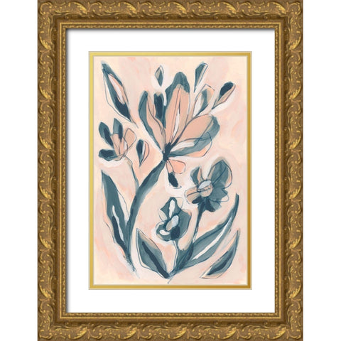 Indigo Blush Garden I Gold Ornate Wood Framed Art Print with Double Matting by Vess, June Erica