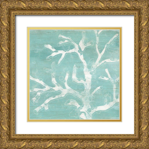 Cerulean Sea Coral IV Gold Ornate Wood Framed Art Print with Double Matting by Vess, June Erica
